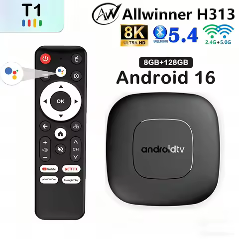 T1 Android16 Smart Home Theater TV Box Allwinner H313 8GB 128GB Google Assistant 2.4&5G Wifi BT 5.4 