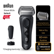 [Online Exclusive] Braun Series 8 Electric Shaver for Men with Charging Stand, 8513s Fjord Grey | Pe