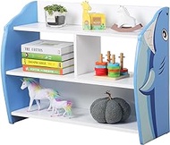 AFBKSS&amp;BB Kids Book Shelf Children Storage Shelf Baby's Toys&amp;Books Storage Wood Shelf Children Storage Desk-Shark Blue