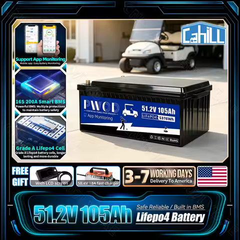 US Stock 48V 100ah 105ah Lifepo4 Battery Pack Built-in 16S 200A Smart Bluetooth BMS 3A Active Balanc