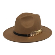 Men's Fedora Neutral Wide Brim Jazz Hat Feather Belt Autumn and Winter British Vintage Panama Hat