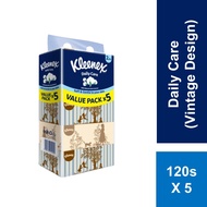 Kleenex Facial Tissue Box Vintage 2ply (120s x 5 Packs) Daily Care - Soft & Gentle Tissue Paper