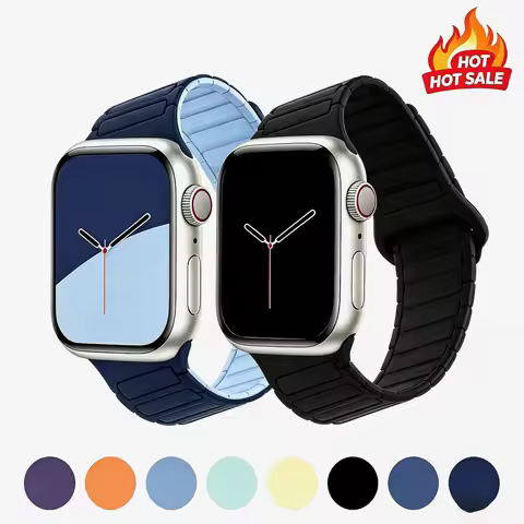 Two Tone Dual Sided Magnetic Silicone Band for Apple Watch Ultra SE Series 11 10 9 8 7 All Size Brea