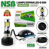 6-SIDED LED LAMP M02E WHITE LED HEADLIGHT AC/DC 12V 38WATT H4/H6 PLUS UNIVERSAL FAN FOR ALL MOTORCYC