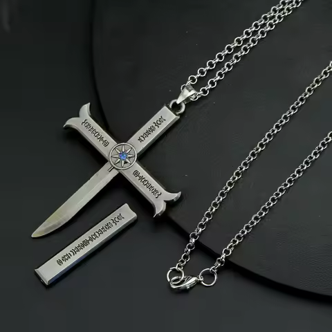 Anime Necklace for Women Men Dracule Mihawk Cross Metal Necklaces Men Jewelry Pendant Chains Choker 