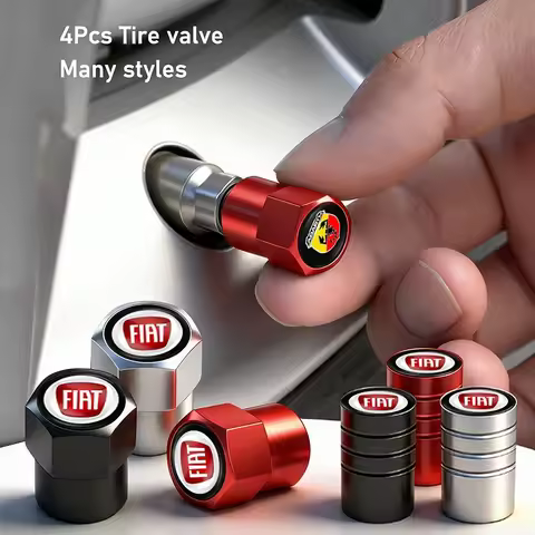3D Metal Tire Valve Stem Caps 4Pcs For Fiat 500 Abbas Panda 500e Tipo 500e 500X 500L, Stylish Wheel 