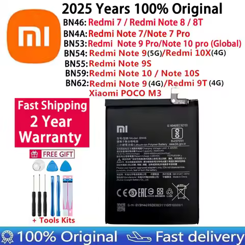 100% Original BN46 BN4A BN53 BN54 BN55 BN59 BN62 Battery For Xiaomi Redmi 7 9T 10X POCO M3 Note 7 8 