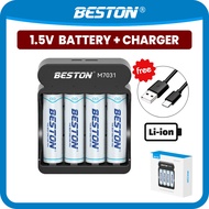 Beston AA 1.5V Li-ion Rechargeable Battery With Charger Set 2200mwh 1460mAh M7031 2AN-60 Lithium