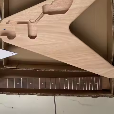 Dot Inlay And Square Inlay DIY Electric Guitar Kits Flying V Style Mahogany Body&Neck Rosewood Finge