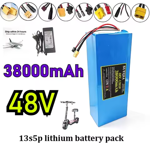 48V 38000mAh 18650 lithium 13S5P battery pack with built-in smart BMS suitable for 500-1000W motor +