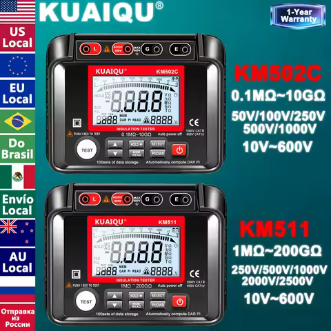 KUAIQU Insulation Resistance Tester KM502C KM511 0.1MΩ-10GΩ 1MΩ-200GΩ Megger With 100 Data Storage D