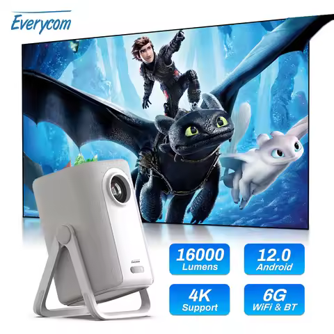 Everycom R16 Projector Android 12 Full HD 1080P 4K BT WiFi 16000 Lumens Auto Focus Portabe Beamer wi