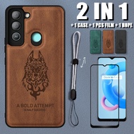 Luxury Leather Case Wolf Design 2 IN 1 For Tecno Pop 5 LTE BD4 BD4i BD4a with Ceramic Screen Protect