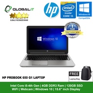 (Premium Refurbished Notebook) HP Probook 650 G1 Laptop / 15.6" inch Display / Intel Core i5-4th Gen / 120GB SSD / 4GB DDR3 Ram / WiFi / Webcam / Windows 10