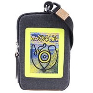 二手LOEWE Nature 男士頸袋/手機袋，灰色/黃色帆布材質，日本製造，帶拉鍊。