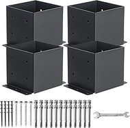 6x6 Post Base 4 Pcs,（Inner Size 5.6"x5.6"）Wood Fence Pergola Post Bracket , Black Powder Coated Post