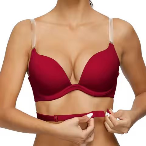 Vgplay Red Bra Push Up Bras for Women Deep Plunge V Neck Lingerie Clear Straps Multiway Women's Unde