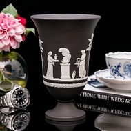 英國製Wedgwood希臘女神1967黑色玄武岩碧玉浮雕陶瓷花瓶花盆花器
