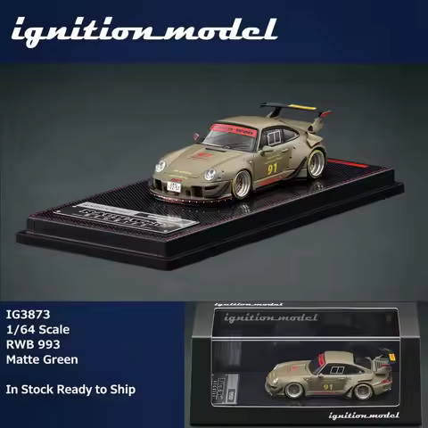 Ignition Model IG3873 1:64 Porsche RWB 993 Matte Green #91 Diecast Car Model In Stock Ready To Ship