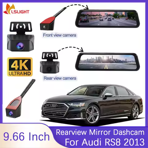 9.66 Inch Car Rear View Mirror Dashcam For Audi S8 2013 With 4K Front View 1080P Rearview Camera Par