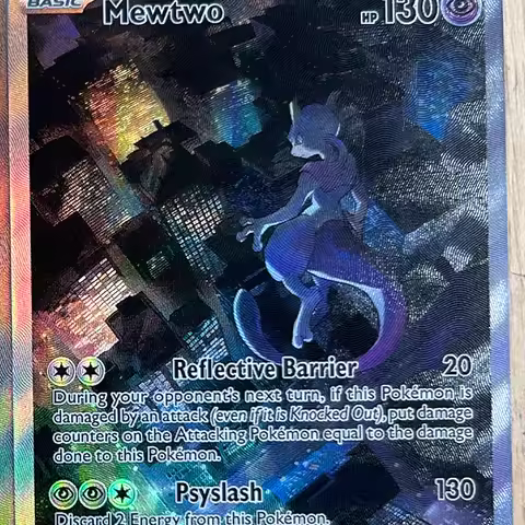 2Pcs/set PTCG Collection Card SVP English 052 053 Anime Mew Mewtwo Refractive Color Flash Card Textu