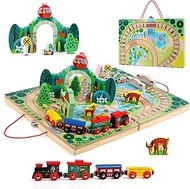 Joqutoys 18 Piece Train Set for Toddlers, Wooden Take-Along Tabletop Railroad for Kids Age 3+, Porta