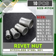 10pcs - 3mm - 12mm MM Stainless Rivet Nut / Furniture Nut / SUS M3 M4 M5 M6 M8 M10 M12 STAINLESS 304
