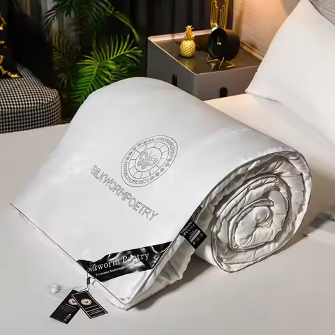 Monochrome Quilted Comforter, 100% Silk, Quilted Quilt, Thick Blanket, King and Queen Size, Full Siz