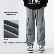 Men's Casual Cargo Pants | Grey Water-Repellent Cuffed Trousers with Pockets