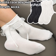 4/2/1Pairs Lace Bow Stockings - Japanese Style Middle Tube Socks - Autumn Winter Lolita Sox - Black 