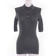 成色極佳的PRADA 2021 P24I1L 100%真絲鑲鑽針織短袖polo衫，灰色，38碼，正品，義大利製造，女款