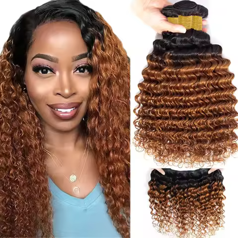 1B/30 Ombre Brown Deep Wave Human Hair Bundles 12A Brazilian 100% Human Hair Extensions For Women 10