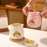 ❤Molly Preferred Cherry Maruko Ceramic Jar High Temperature Resistant Double Ear Ceramic Jar with Li