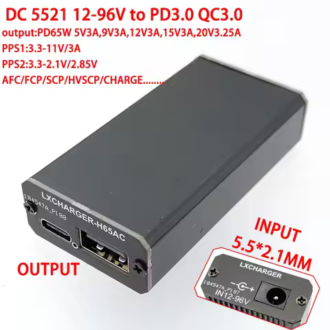 5.5 * 2.1 TO PD/QC Flash Charging Double USB Phone Quick Charge Adapter 12-96V 65W Step Down Module 