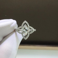 New Ready Stock 18K White Gold 2 Carat Micro-Inlaid Four-Leaf Clover Moissanite Ring Weight 3.81g Lo