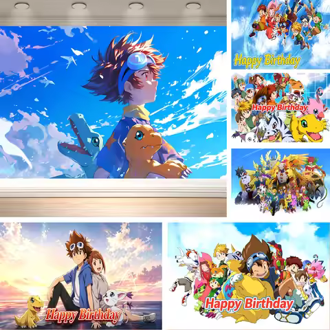 Dewprint D-Digimon Adventure Anime Backdrop Classic D-Digimon Cartoon Themed Birthday Party Decor Bi