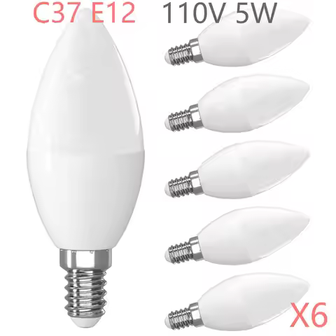 6pcs E12 LED Candle Light Bulbs 110V 5W C37 450LM 3000K Warm White 5000K Daylight 6500K Cool White C