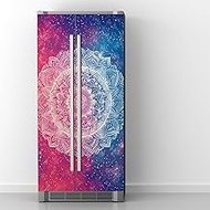 WOOHOOROO Peel and Stick Refrigerator Wrap Fridge Decor Gradient Mandala Flower Boho Style Mural Sti