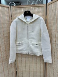 🧥Chanel Milky White Hoodie Jacket Size 34 香奈兒 奶白色連帽外套 34碼