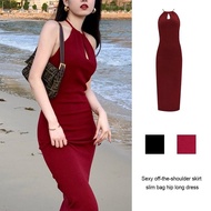 【Barang spot Boutique】~YESPE Hotgirl Ready stock Christmas outfit dress Black Hanging Neck Sexy Off 