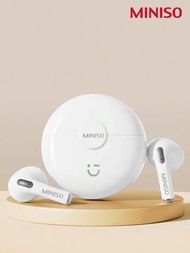 Miniso 1入組白色半入耳式enc降噪無線耳機,具有觸控控制、音量控制和增強低音,便攜智能