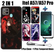 2 IN 1 Naruto Case with Tempered Glass For Itel A57 Itel A57 Pro Phone Case and Curved Ceramic Screen Protector