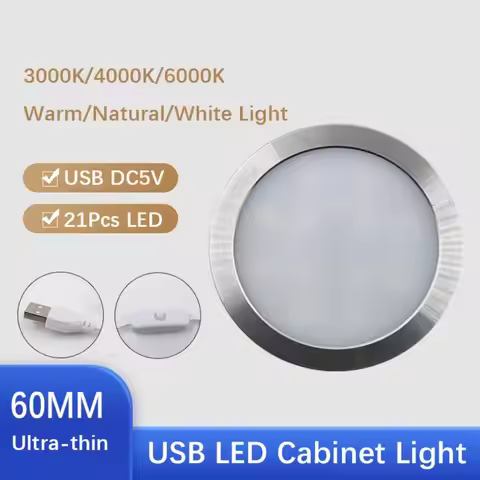 Aluminium Recessed Ceiling Light USB DC5V 2W 3000K/4000K/6000K Circular Ceiling Lamp Thin 8mm Circul