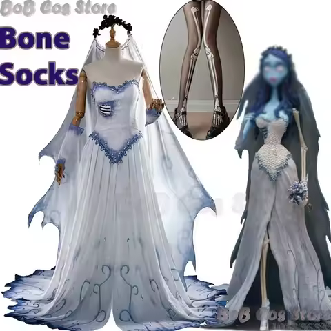 Corpse Masquerade Bride Emily Cosplay Fancy White Dress Costume Wig Veil Zombie Ghost Halloween Part