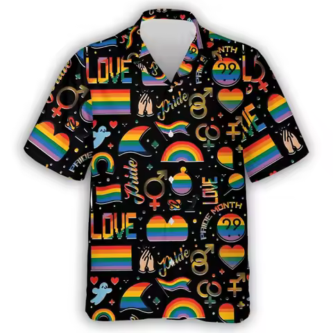 Pride Shirt For LGBT Community Rainbow Flag Hawaiian Shirts Short Sleeve Summer New Beach Shirts LGB