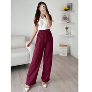 Higos Celana Cutbray Knit Wanita Highwaist Jumbo / Celana Panjang Flare Pants Rib Premium Motif Salu