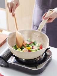 包送貨 -24cm 麥飯石平底炒鑊 麥飯石不粘鍋  電磁爐適用煎鑊 平底鍋 煎蛋/牛排鍋 不粘鍋 不粘煎炒鍋(電磁爐通用) 白色24cm