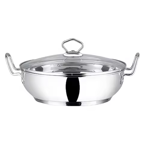 Stainless Steel Kadhai Tempered Glass Lid Induction Friendly Wok 26cm/10.5 Inch 3.7 Liters(3.9 Quart
