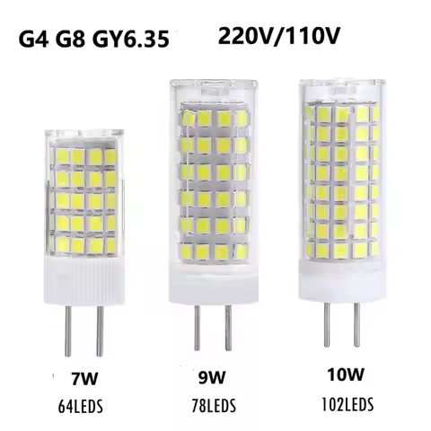 5PCS G4 G8 GY6.35 LED corn crystal Bulb 10W 102LEDS SMD2835 led Crystal Spotlight chandelier Bulb AC