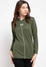 LS020 Baju Senam Muslim Hoodie Wanita Tangan Panjang Td Active Hijau Army